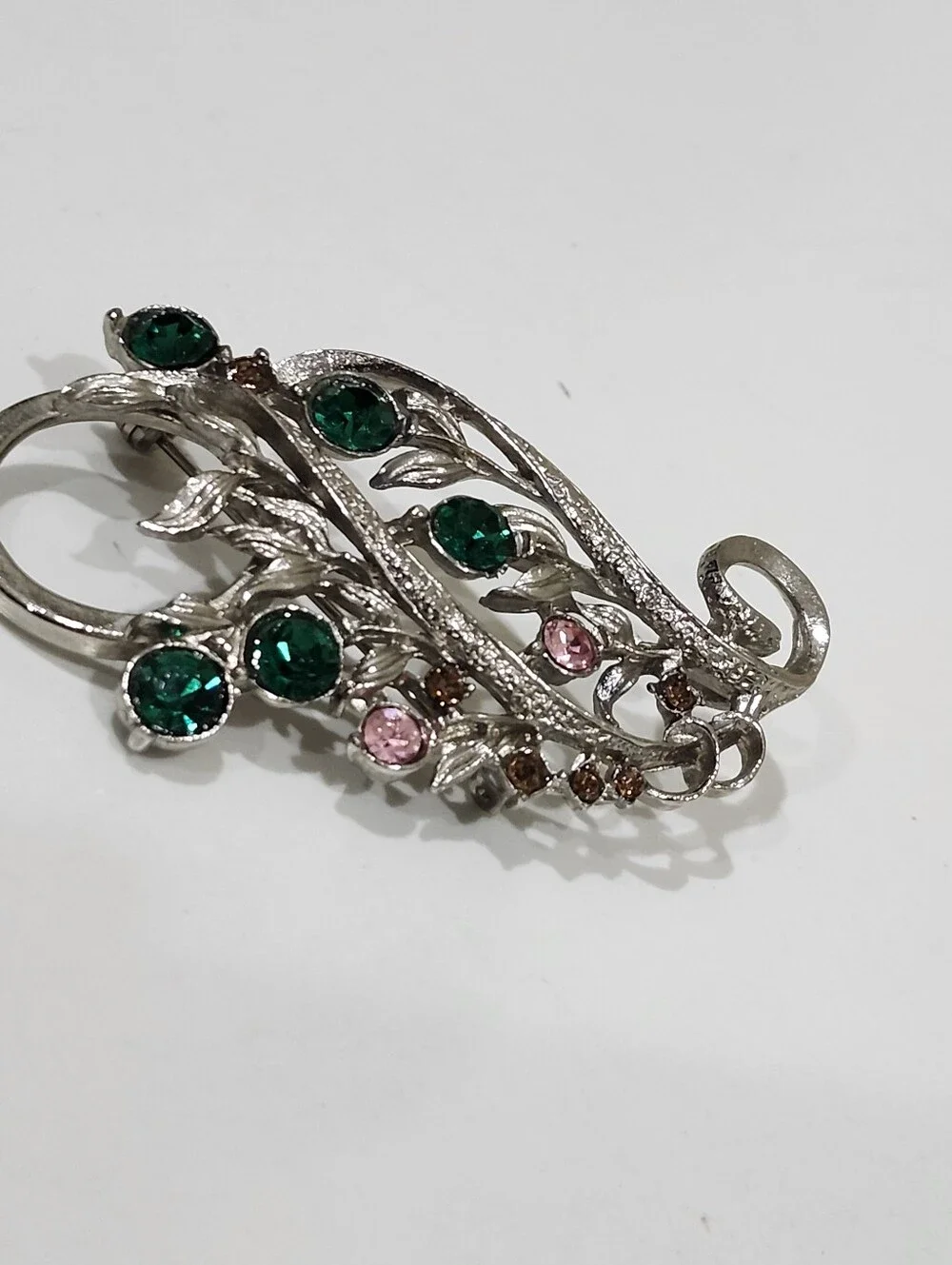 Vintage Flower Bouquet Brooch & Pendant Combo Silver Tone With Rhinestones MCM